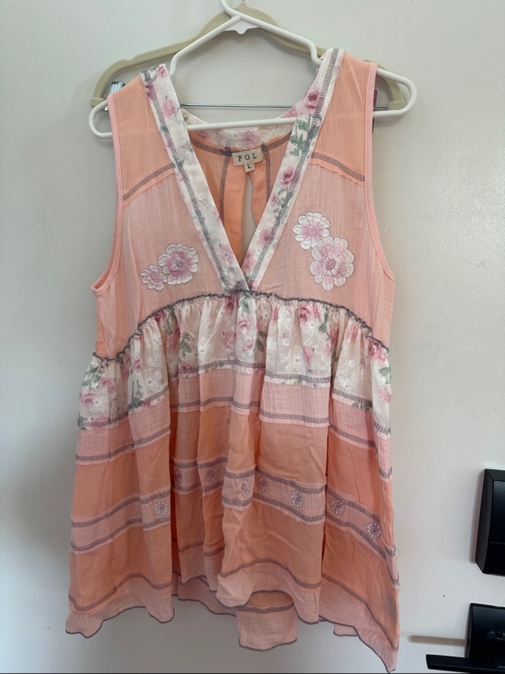POL Peach Floral Sleeveless V-Neck Tunic